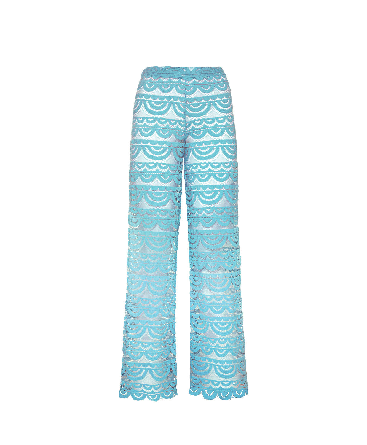 Blue lace pants on a white background