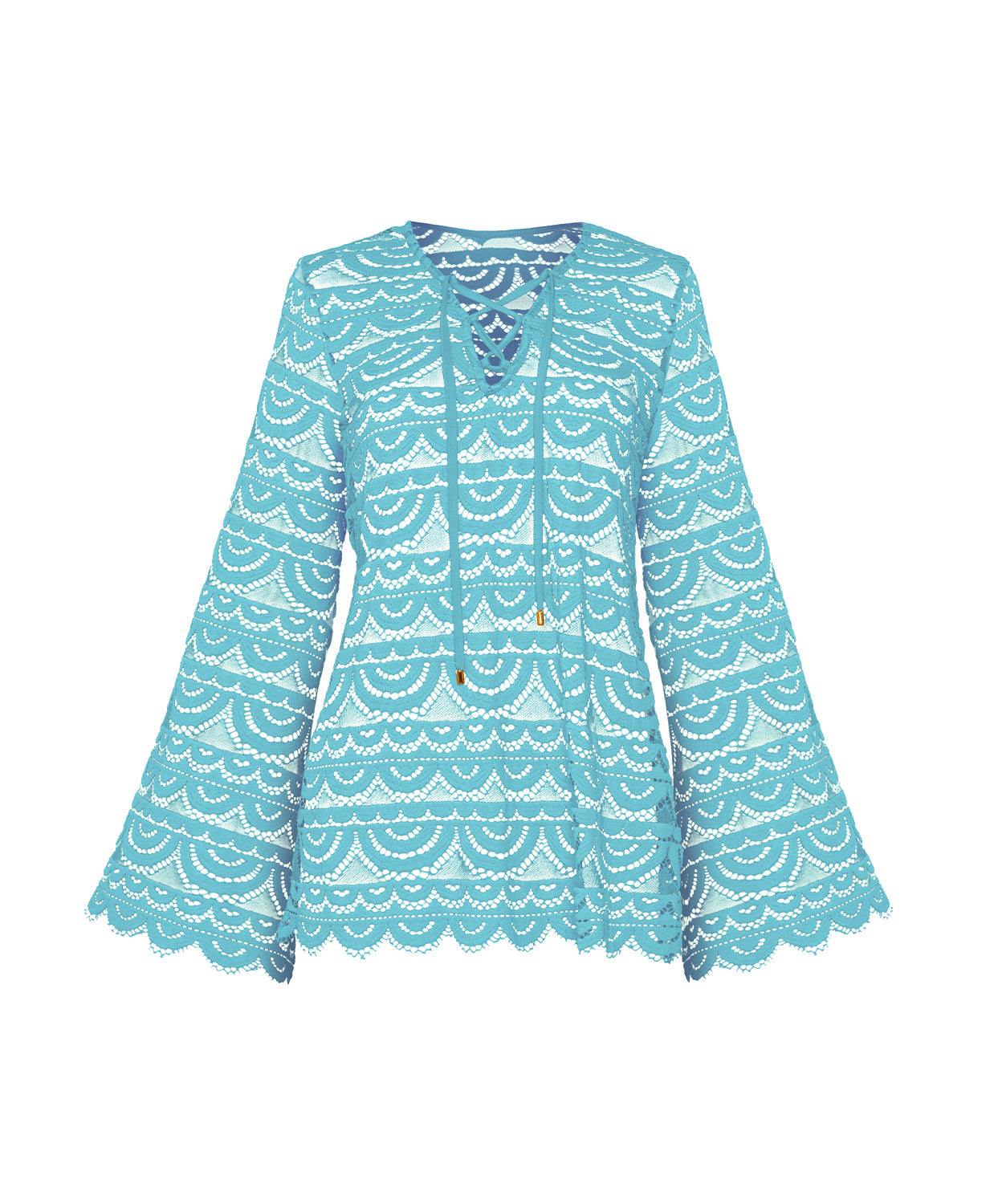 Blue lace tunic on a white background