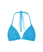 Blue triangle bikini top on a white background