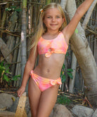 Kids Del Mar Tie Dye Annie Bow Bikini with pink and orange tie-dye print and mini bow details for a playful summer look.