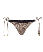 Leopard print bikini bottom with black trim on a white background