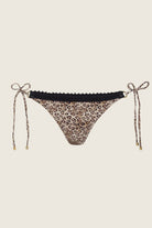 Leopard Carrie Crochet Trim Tie Side Bottom bikini with black crochet trim and adjustable side ties.