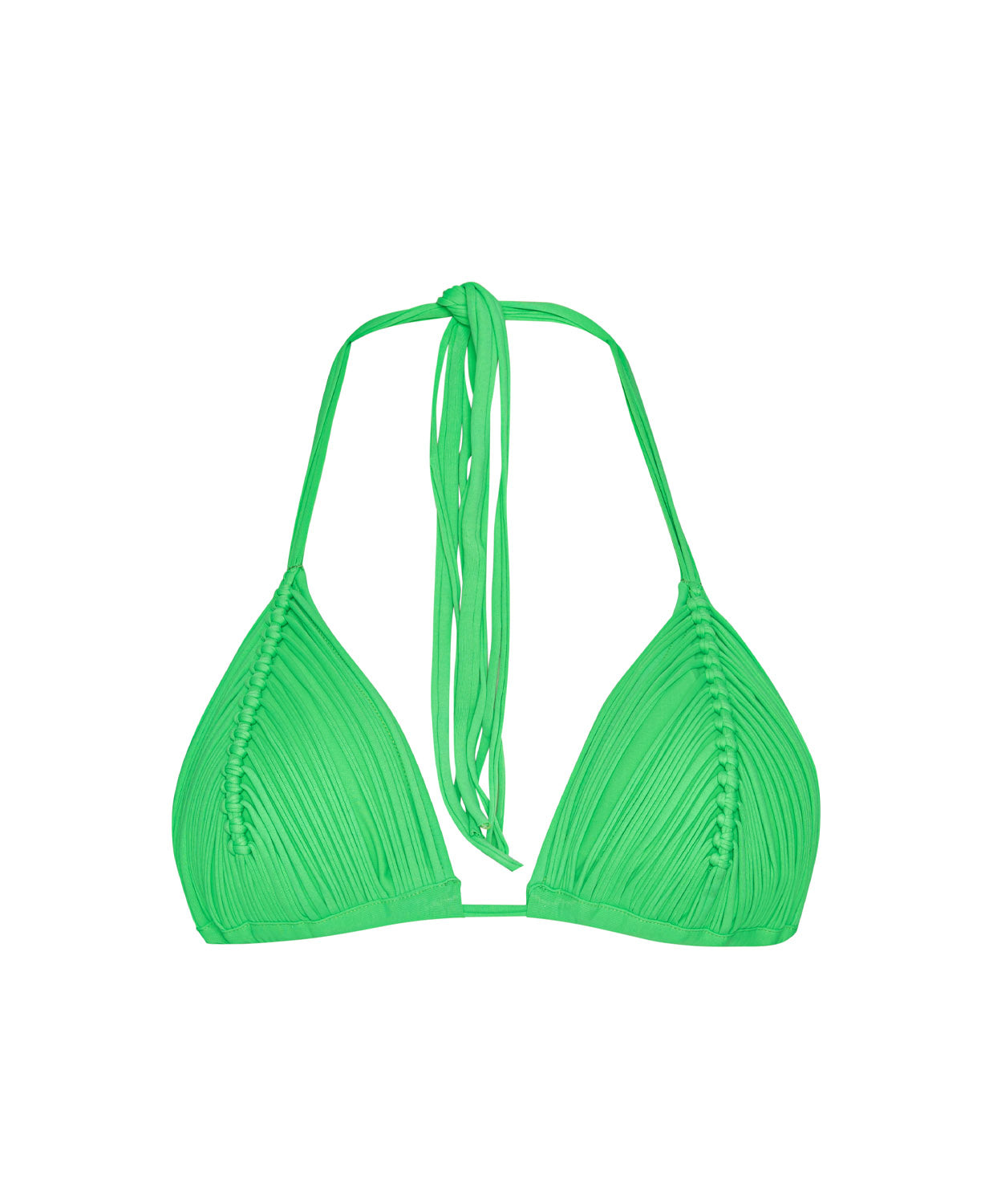 Green triangle bikini top on a white background