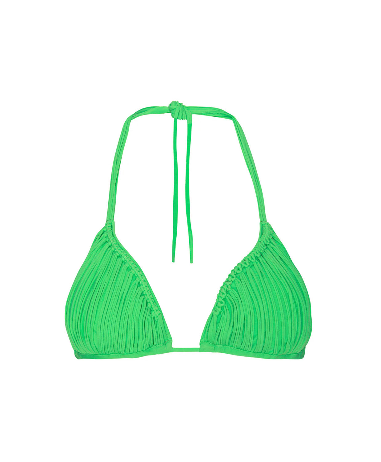 Green triangle bikini top on a white background