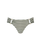 Green and white striped bikini bottom on a white background