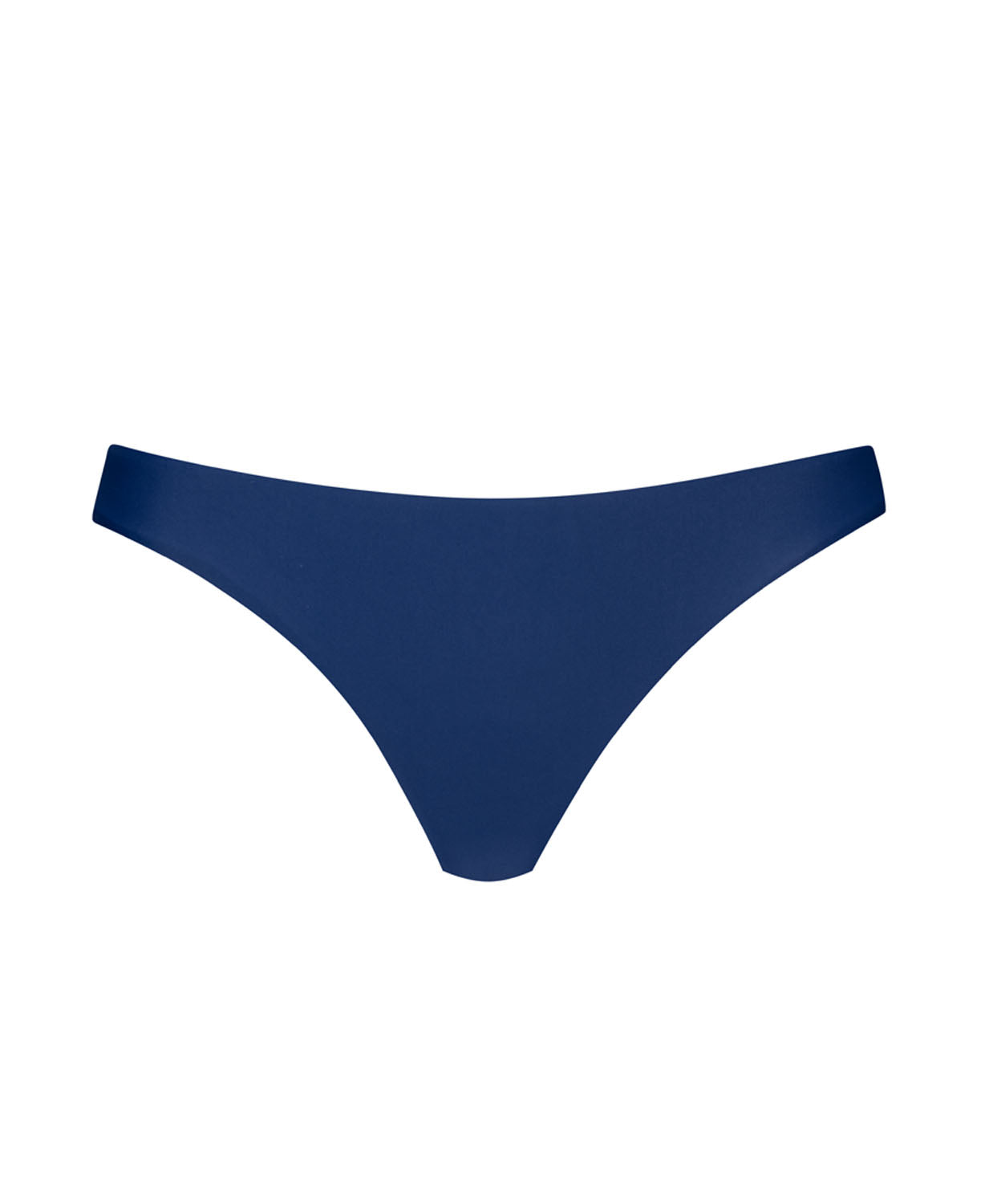 A navy bikini bottom against a white wall.