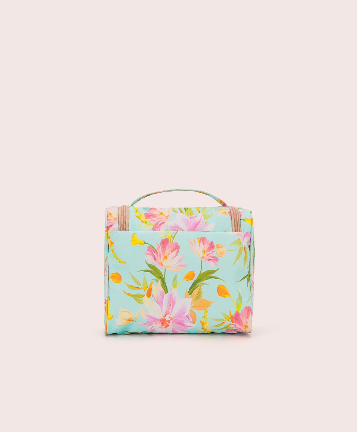 Floral-patterned bag on a light pink background