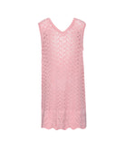 Kids Pink Sands Kaia Knit Dress – soft pink crochet cover-up with playful knit details and relaxed V-neckline.