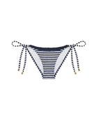 Striped bikini bottom with bow details on a white background