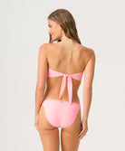 Pitaya Fanned Bottom low-rise pink bikini bottom with fanned sides and floral texture