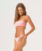 Pitaya Fanned Bottom low-rise pink bikini bottom with fanned sides and floral texture