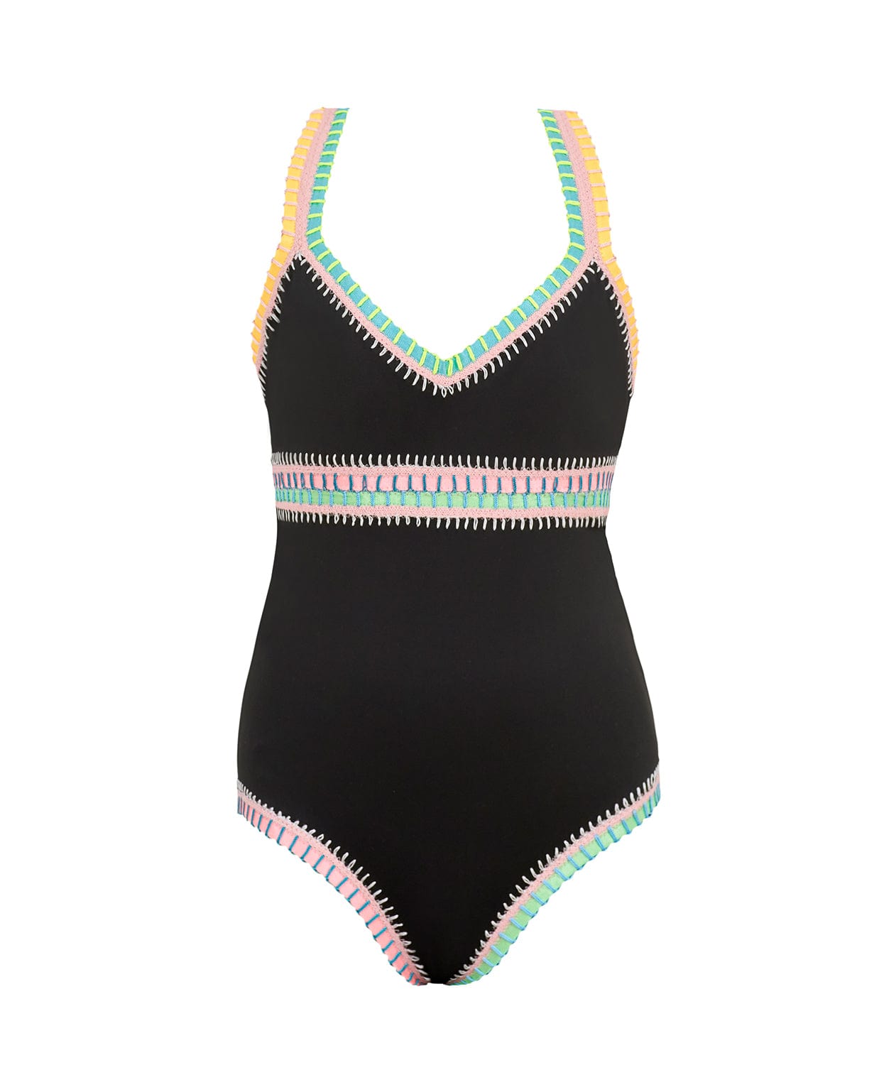 Bodysuit one-piece swimsuit with logoed elastic straps Black