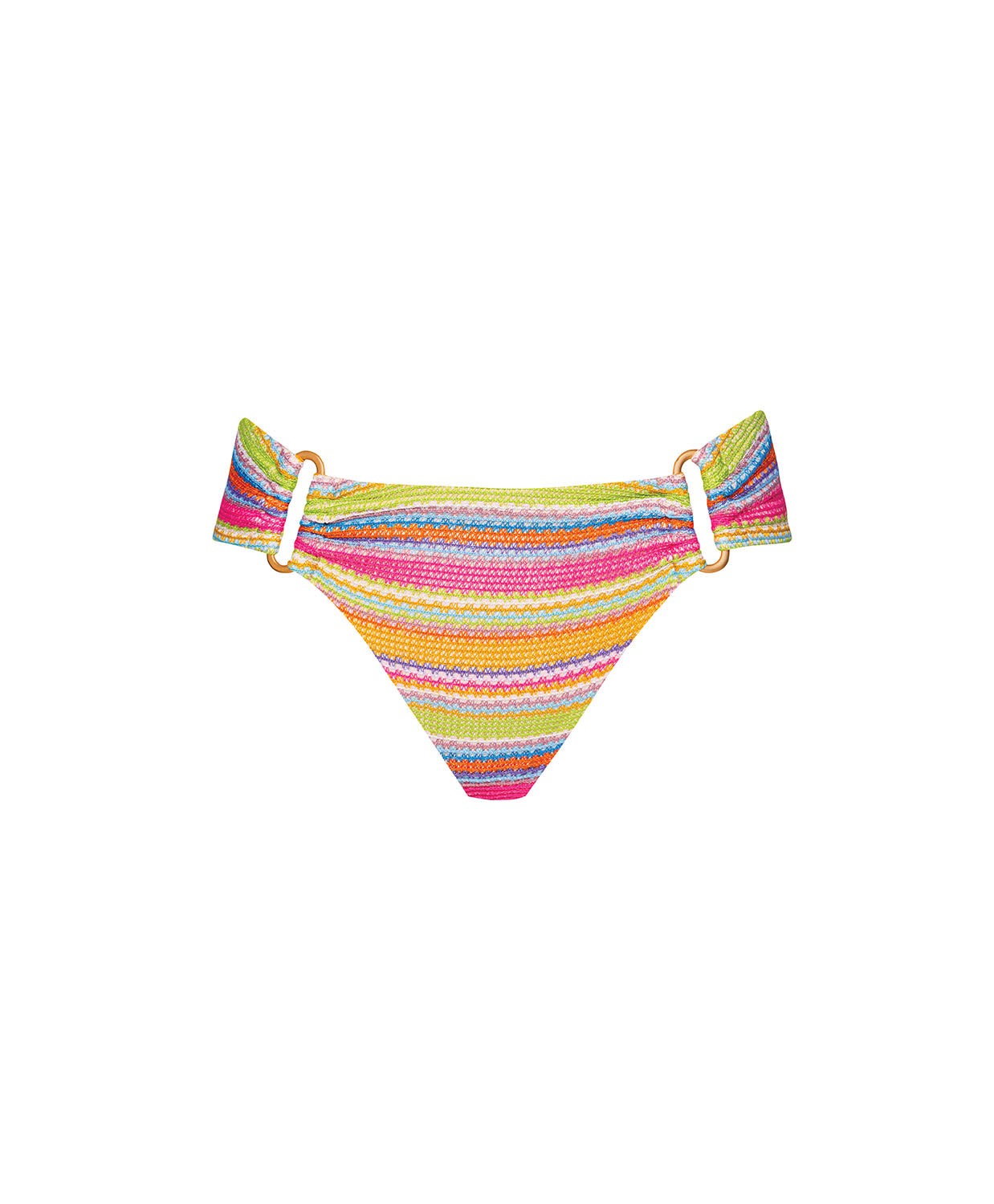Multicolored striped bikini bottom on a white background