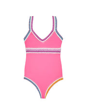 Kids Hot Pink Rainbow Embroidered One Piece