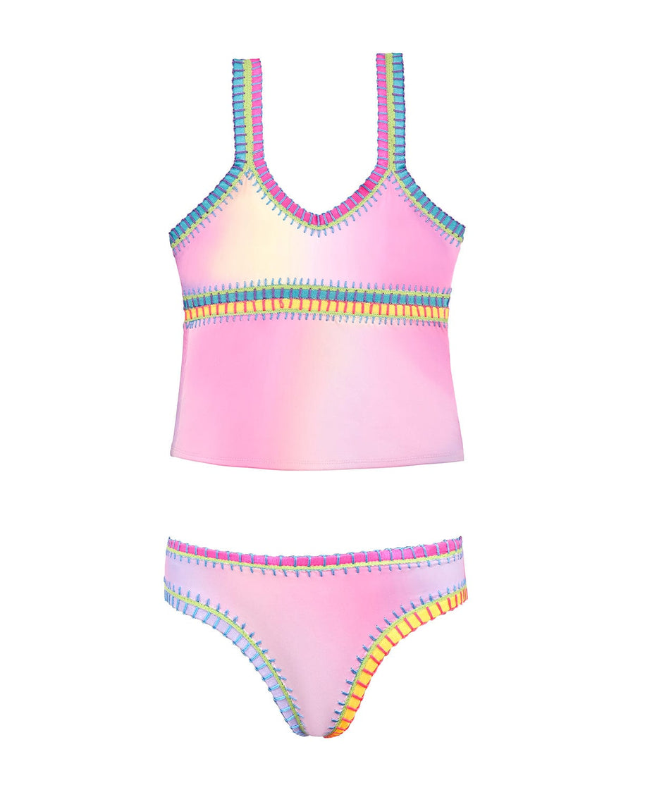 Kids Cotton Candy Rainbow Embroidered Tankini | PQ Swim