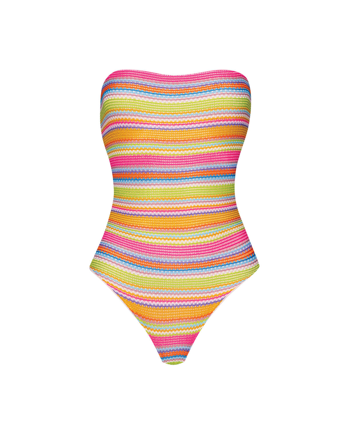 Multicolored striped swimsuit on a white background