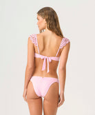 Rosé Lace Fanned Bottom bikini bottom in pastel pink with hand-cut lace and subtle back ruching for a flattering fit.