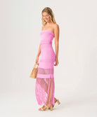Rosé Melissa Fringe Dress strapless pink dress with a flattering fit and playful fringe hem.