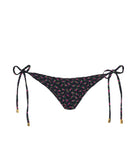 Black floral bikini bottom with tie sides on a white background