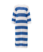 Blue and white striped dress on a white background