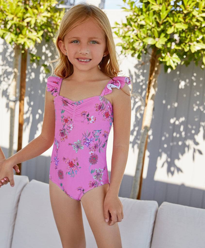 Kids Garden Pink Ruffle Shoulder One Piece 