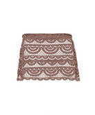 A brown lace skirt with a scalloped, scallop-like pattern, shown flat against a solid white background.