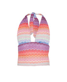 Sunkissed Sienna Top in multicolor shimmering chevron fabric, cropped halter with adjustable tie.