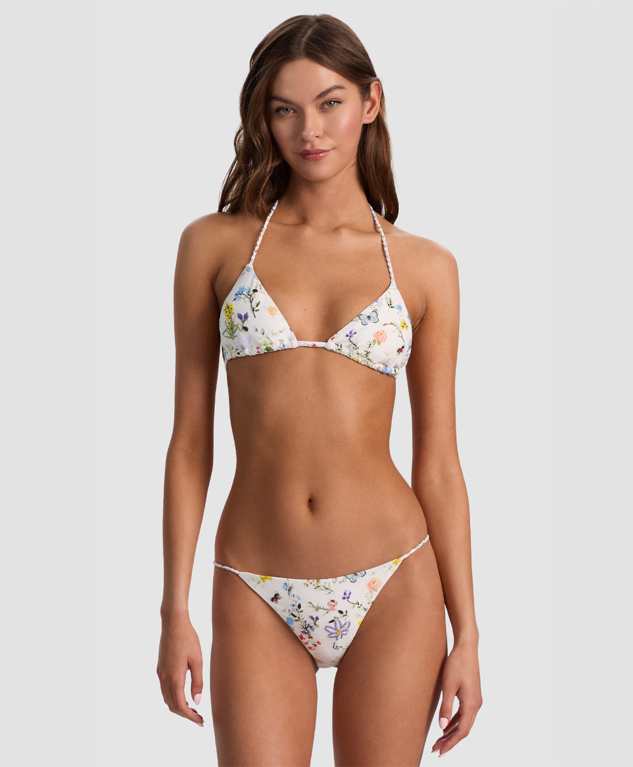 Twisting Vines Embroidered Rope Bottom with hand-embroidered florals, butterfly motifs, and twisted rope sides.