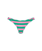Green and pink striped bikini bottom on a white background