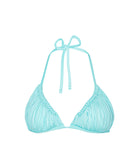 Light blue bikini top with thin straps on a white background