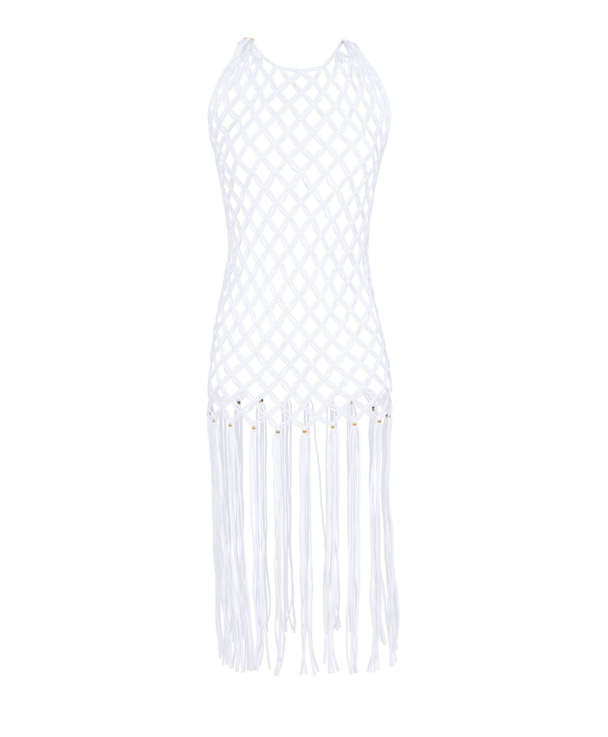 White Sands Beaded Brynn cover-up featuring an intricate open net macramé design