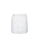 White skirt with lace detailing on a white background