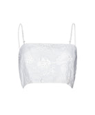 White lace bandeau top on a white background