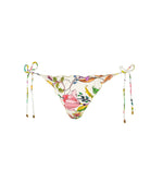 Floral-patterned bikini bottom with tie sides on a white background