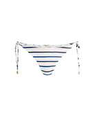 American Beauty Reversible Tie Side Bottom striped royal blue on one side and fresh floral print on the other with lace-trim embroidery and string ties