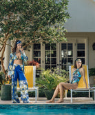 Antique Scroll Cross Front One Piece halter swimsuit with front slit and oversized bow back