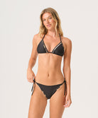 Black Thea Triangle Top bikini with tiger-print trim and adjustable ties.