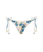 Blossom Carrie Tie Side Bottom low-rise bikini bottom with floral print, textured fabric, and adjustable tie sides