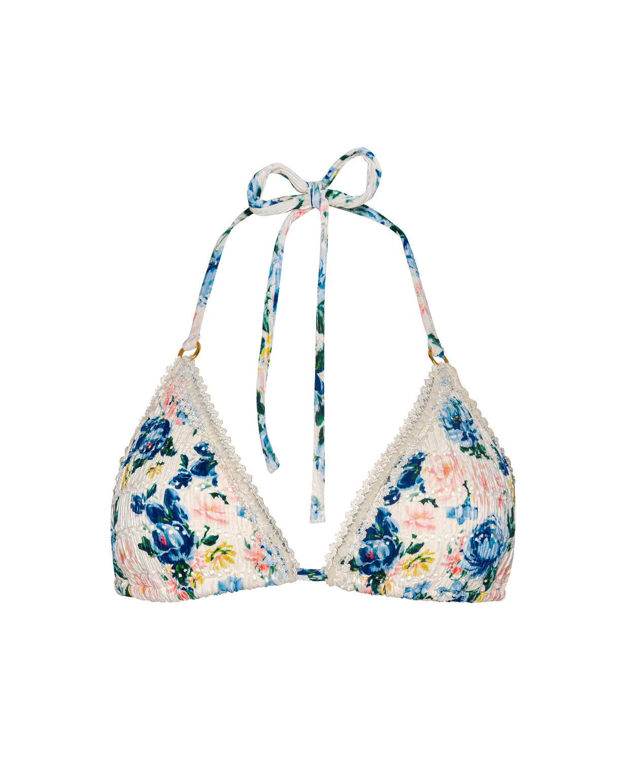 Floral triangle bikini top on a white background