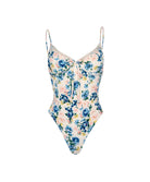 Blossom Marilyn One Piece floral underwire swimsuit with crochet trim and front bow