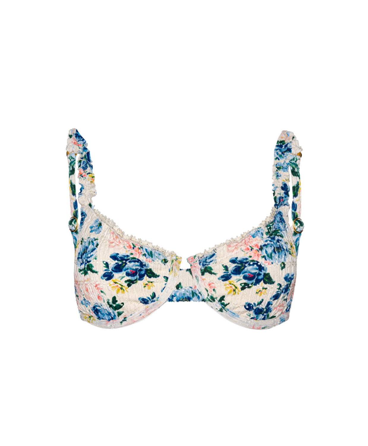 Blossom Roxy Underwire Top with floral print, balconette underwire shape, and delicate crochet trim