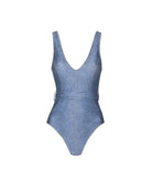 Blue Crush Paradise halter macrame one piece with waist tie