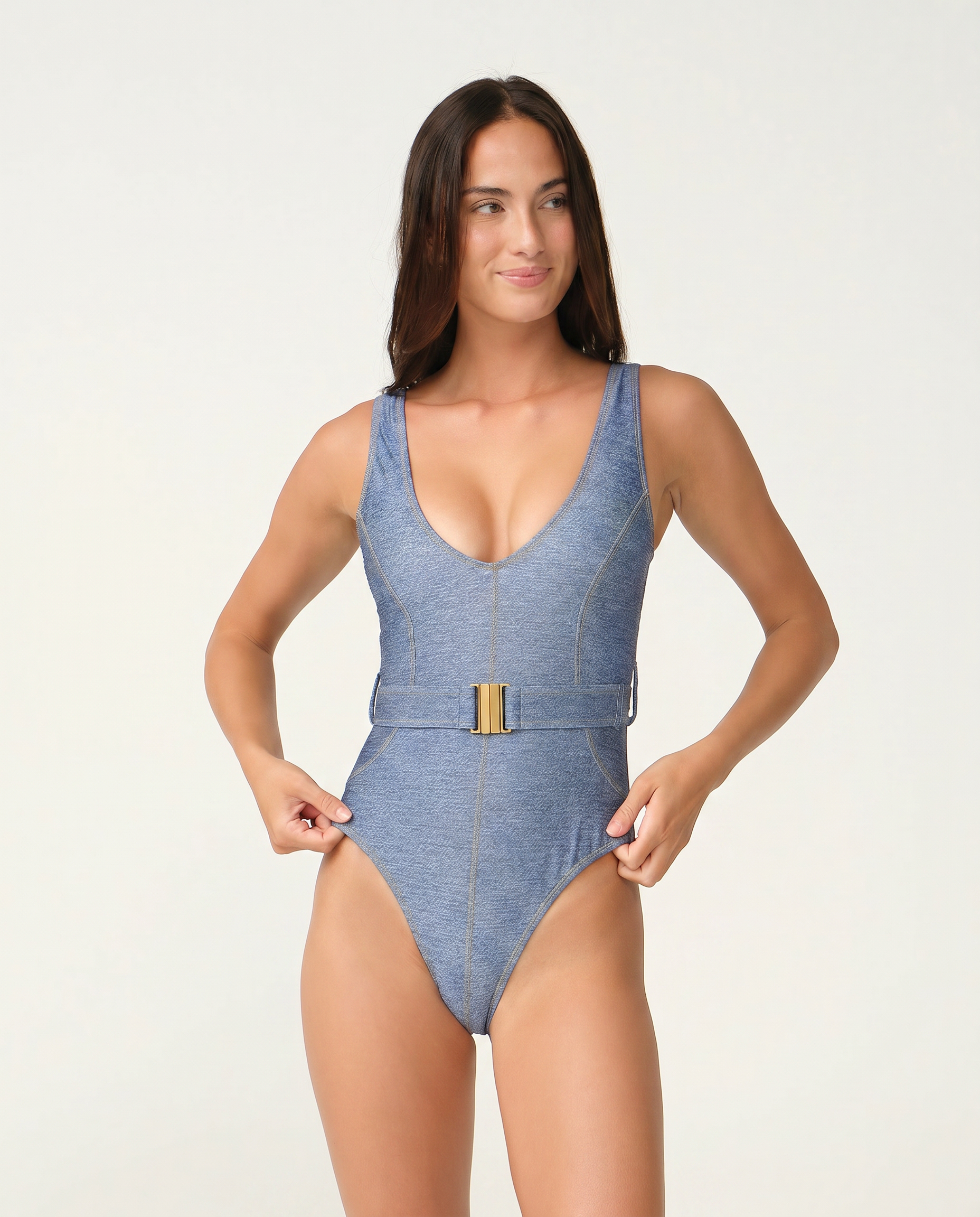 Blue Crush Paradise halter macrame one piece with waist tie