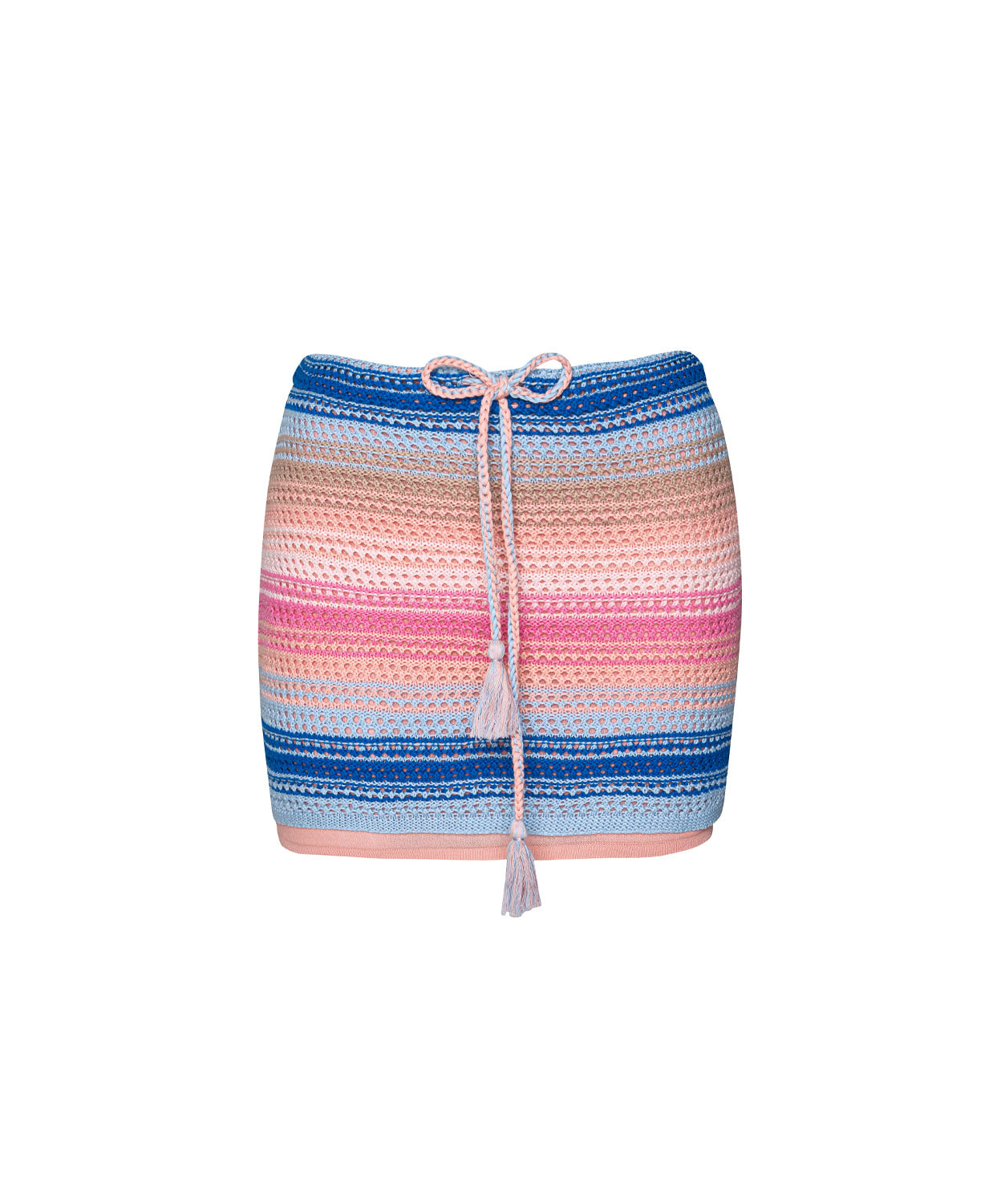 Blueberry Cleo Skirt pastel striped crochet mini skirt with adjustable tie and lightweight resort style