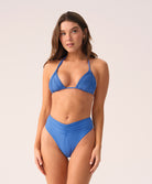 Blueberry Harlow High Waist Bikini Bottoms featuring a flattering high-rise fit with feminine front ruching