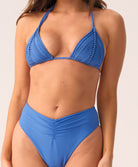 Blueberry Harlow High Waist Bikini Bottoms featuring a flattering high-rise fit with feminine front ruching