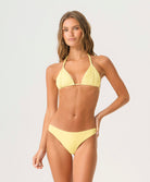 Buttercup Isla Triangle Top with handwoven macramé detailing in soft butter yellow for a secure, flattering fit.