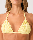 Buttercup Isla Triangle Top with handwoven macramé detailing in soft butter yellow for a secure, flattering fit.