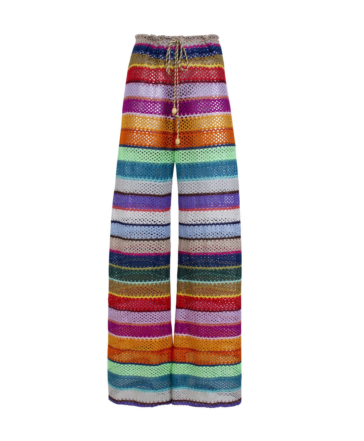 A blonde woman wearing a color block dress and a brunette woman wearing a color block top and pant set. Both woman are on a boat on a lake.