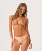Carmel Isla Triangle Top macramé bikini top in a caramel shade with handwoven detailing.